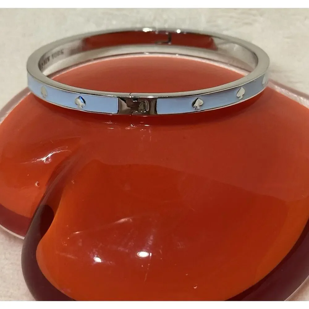 Kate Spade New York spot The Spade Studded Hinged Blue Silver Bangle Bracelet - Picture 3 of 6